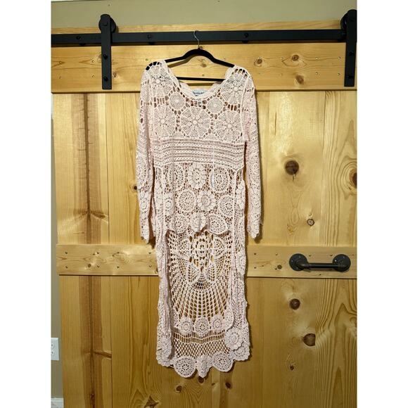 Seventh Avenue Cream Shawl Cottagecore Boho Crochet Knit Duster Cardigan S - Picture 1 of 4